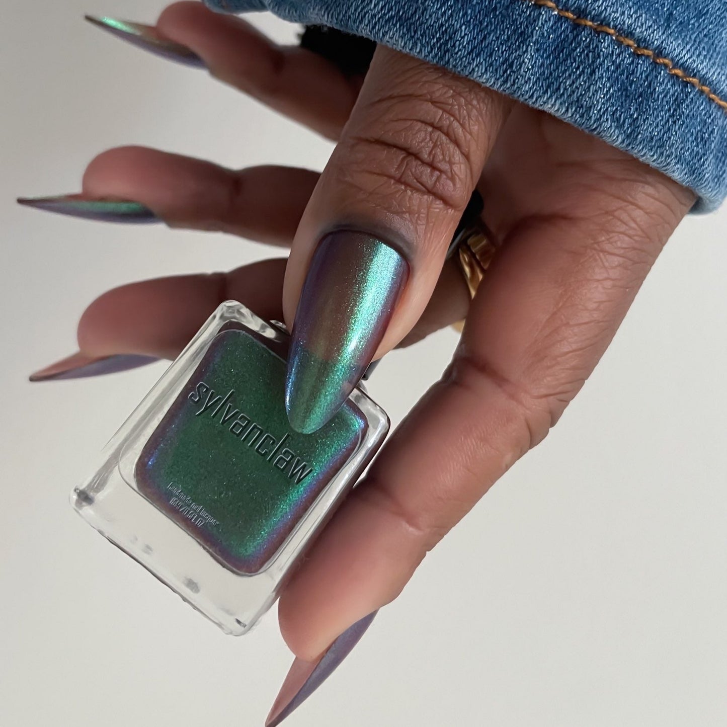 Mushroom Whimsy - Shimmer Nail Polish - Unique Nails - Side Hand Angle Bottle Shot
