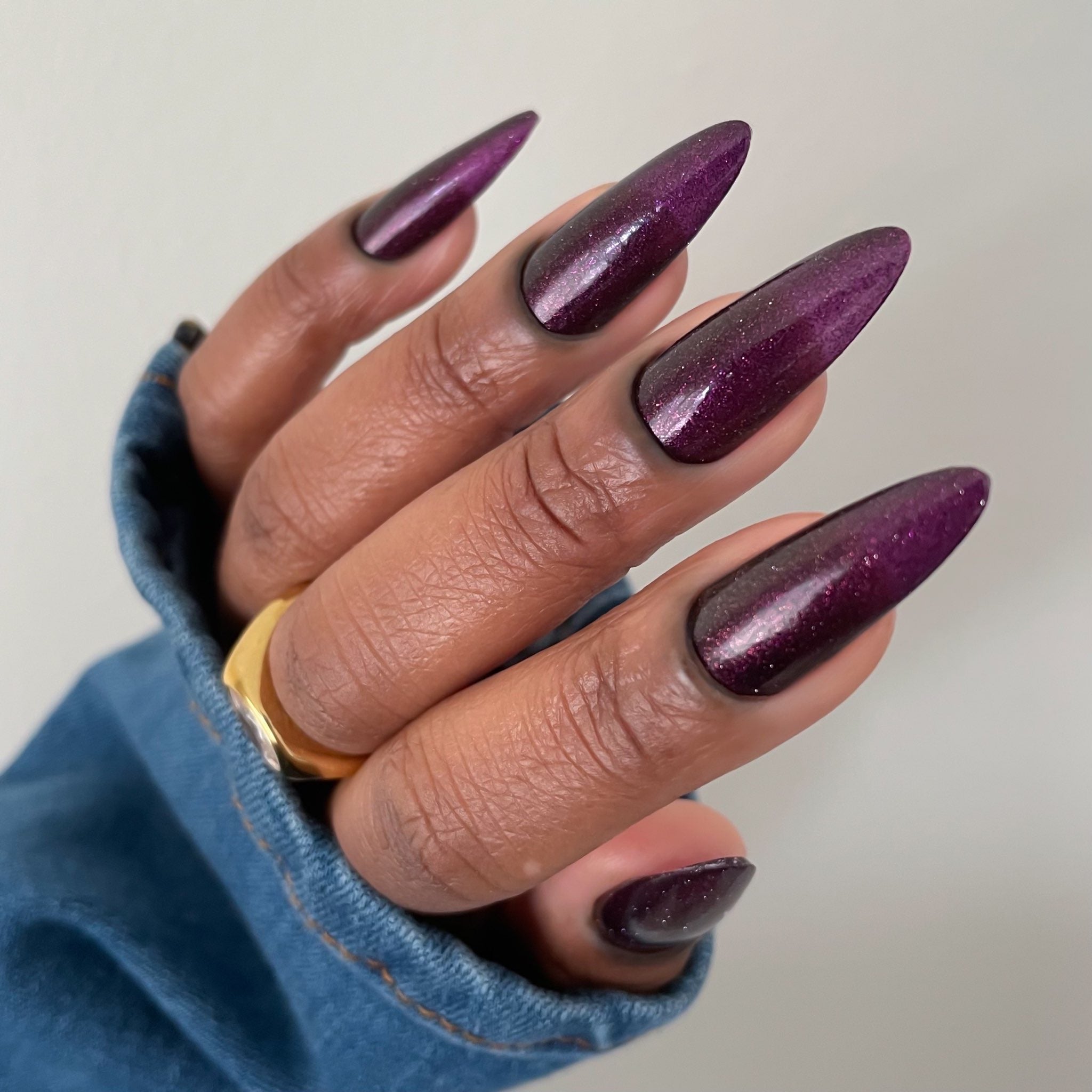Purple Glitter Nail Polish - Unique Nails- Berry Juice - Angled Shot Skin Tone 1