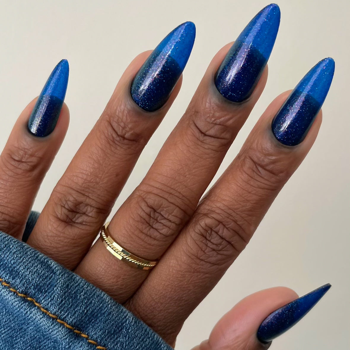 Jelly Nails, Blue Nail Polish, Satin Starlight, Full Hand Swatch, deeplydipped