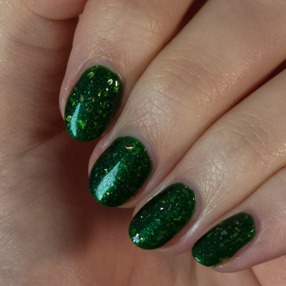 Green Flakie Nail Polish - Indie Nail Polish - Field of Wonder - Natural Light Image