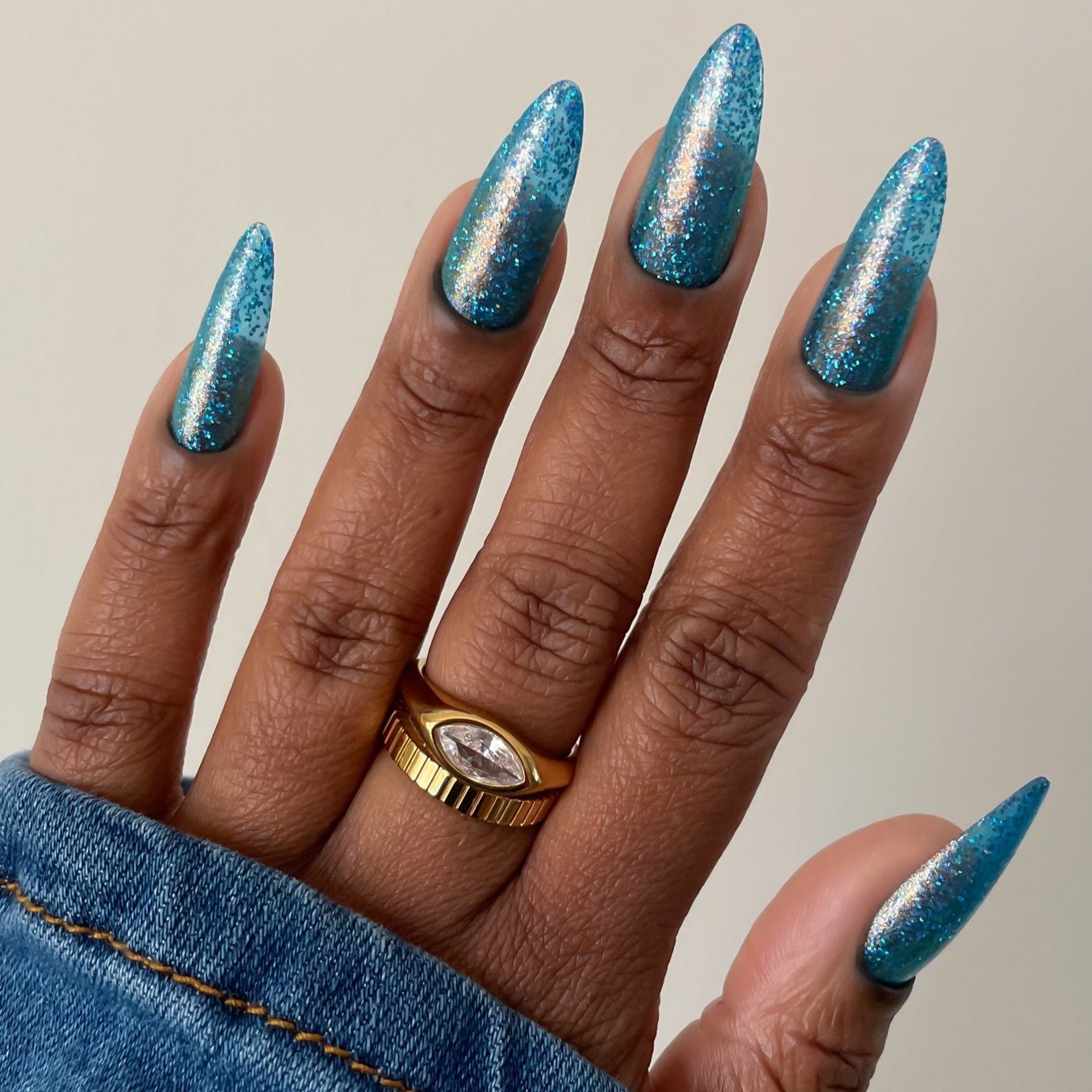Blue Glitter Nail Polish - Unique Nails - Pondering - Upright Angle 