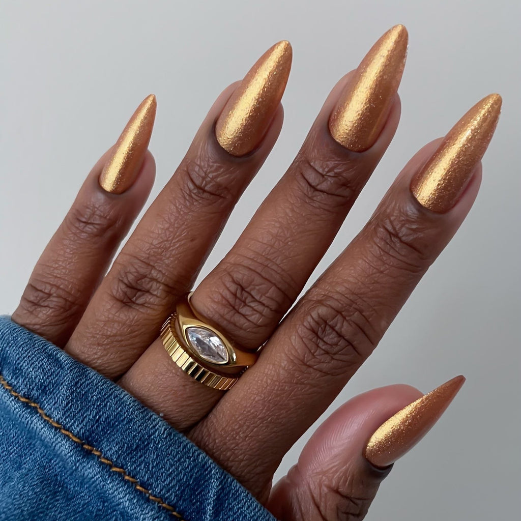 Gold Metallic Nail Polish - Unique Nails - Golden Hour - Full Hand Image