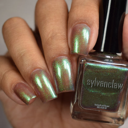 Mushroom Whimsy - Shimmer Nail Polish - Unique Nails -  Full Hand Bottle Shot