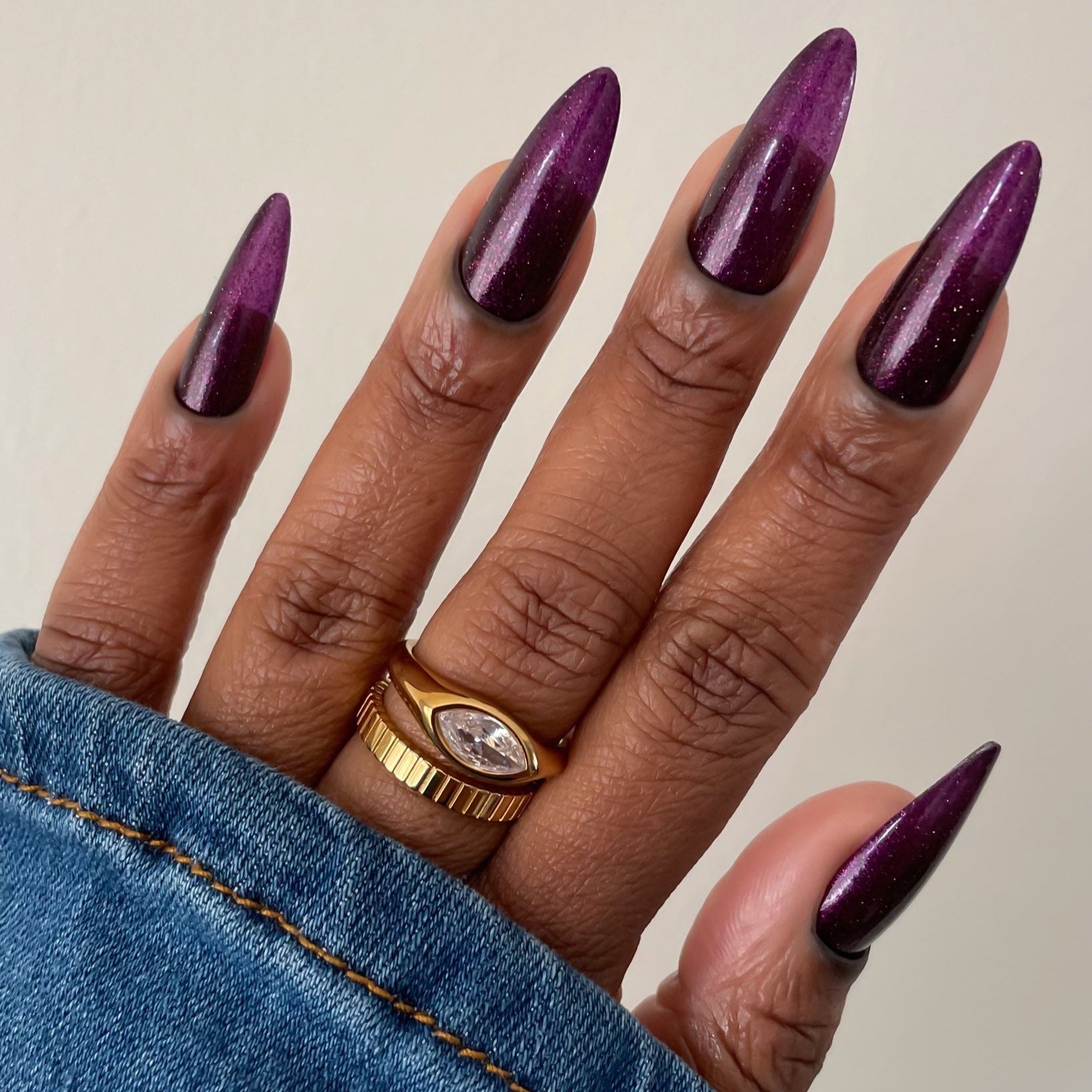Purple Glitter Nail Polish - Unique Nails- Berry Juice - Front Shot Skin Tone 1