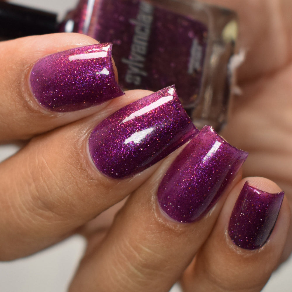 Purple Glitter Nail Polish - Unique Nails - Berry Juice - Shimmer Angle Skin Tone 2