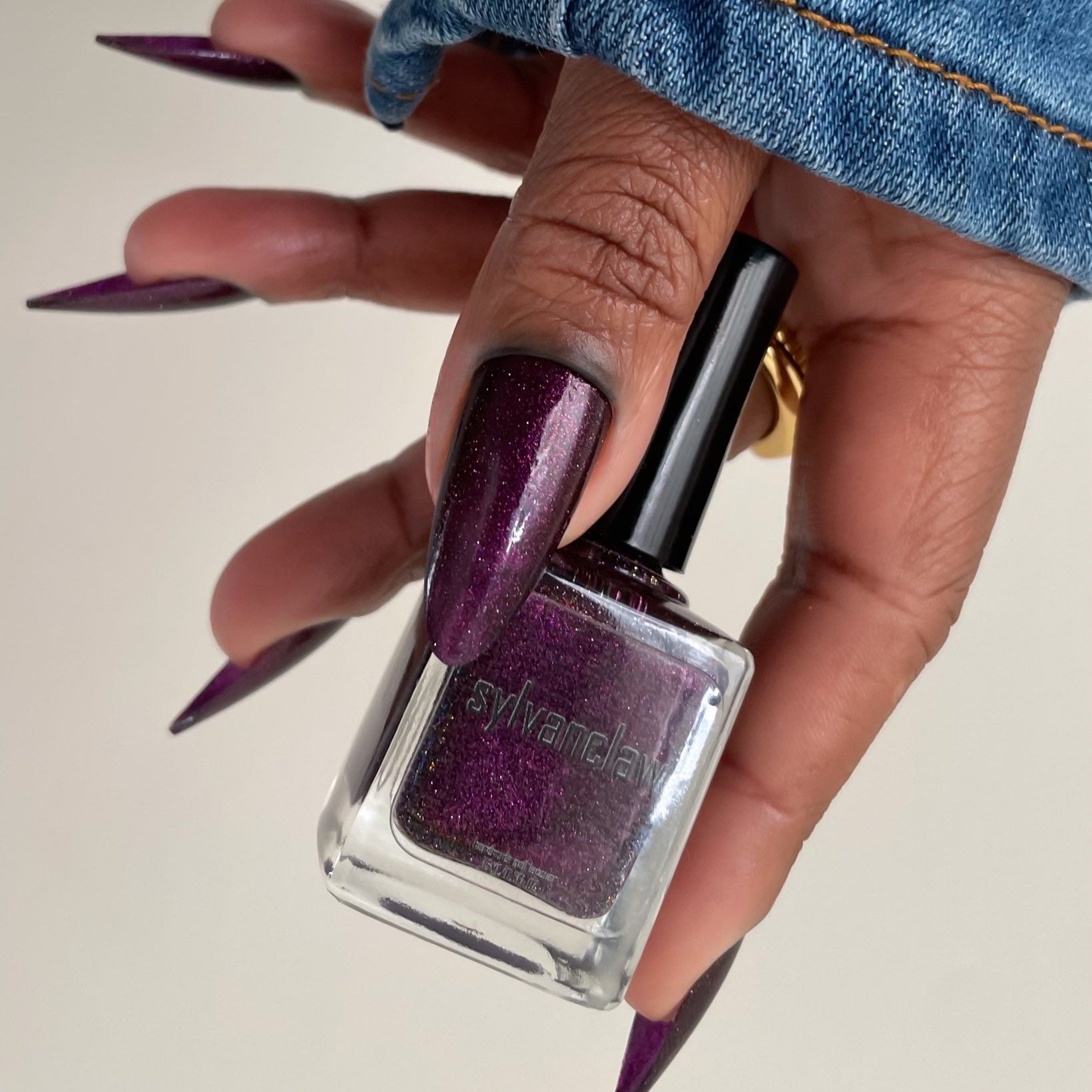 Purple Glitter Nail Polish - Unique Nails- Berry Juice - Bottle Skin Tone 1