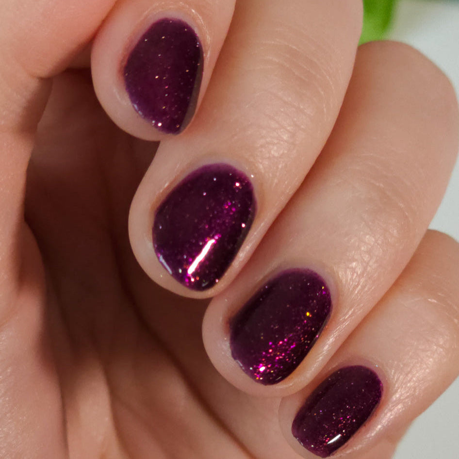 Purple Glitter Nail Polish - Unique Nails- Berry Juice - Shimmer Angle Skin Tone 3