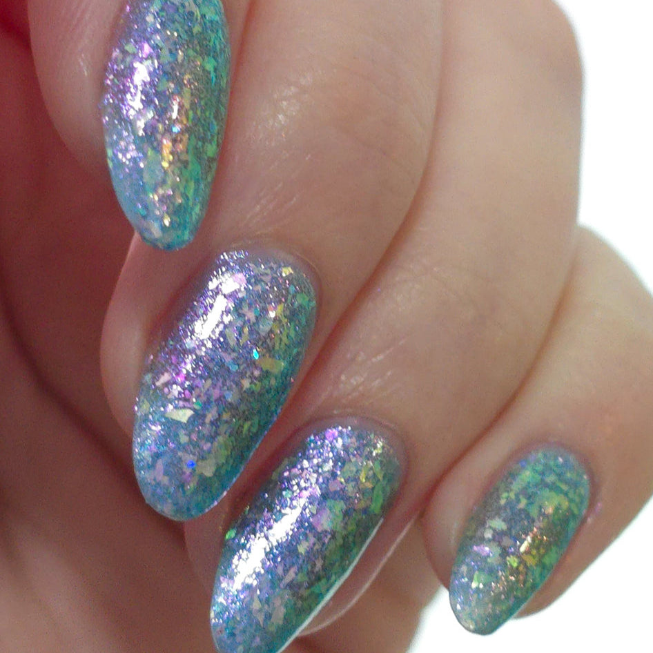 Blue Iridescent Nail Polish, Shimmer Nails, Frost Shard, Indirect Lighting, sylvanclaw