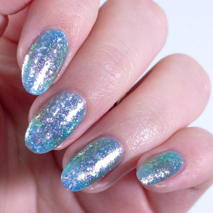 Blue Iridescent Nail Polish, Shimmer Nails, Frost Shard, Studio Lighting Swatch, sylvanclaw