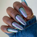 Blue Iridescent Nail Polish, Shimmer Nails, Frost Shard, Full Hand Swatch, deeplydipped