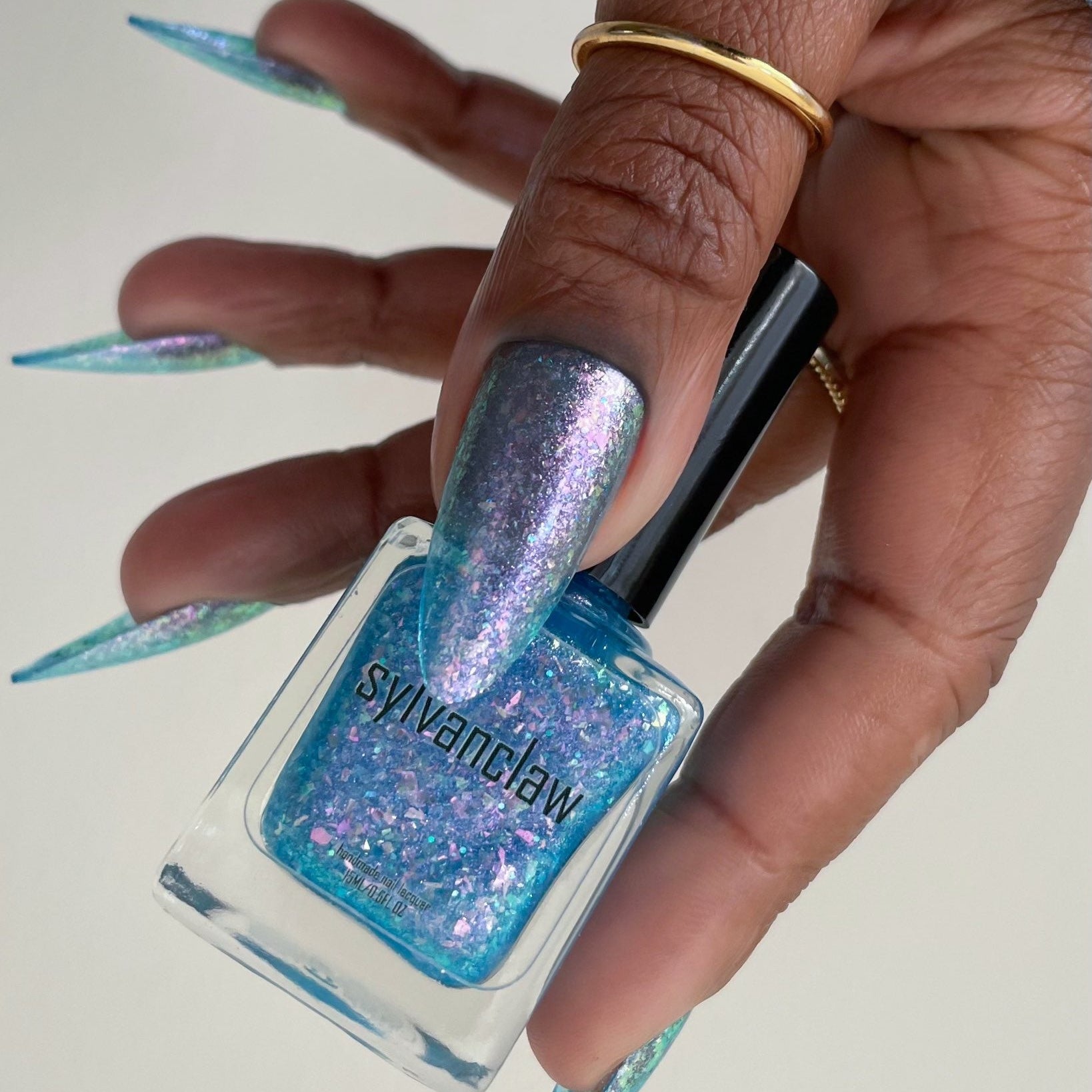 Blue Iridescent Nail Polish, Shimmer Nails, Frost Shard, Bottle Picture, deeplydipped
