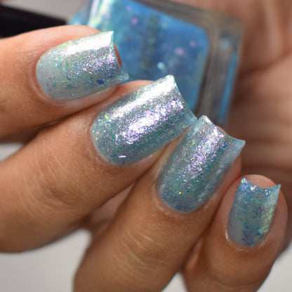 Blue Iridescent Nail Polish, Shimmer Nails, Frost Shard, Top Angle Swatch, thepolishedmage