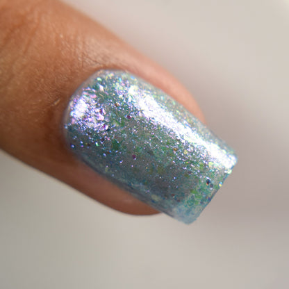 Blue Iridescent Nail Polish, Shimmer Nails, Frost Shard, Macro Swatch, thepolishedmage