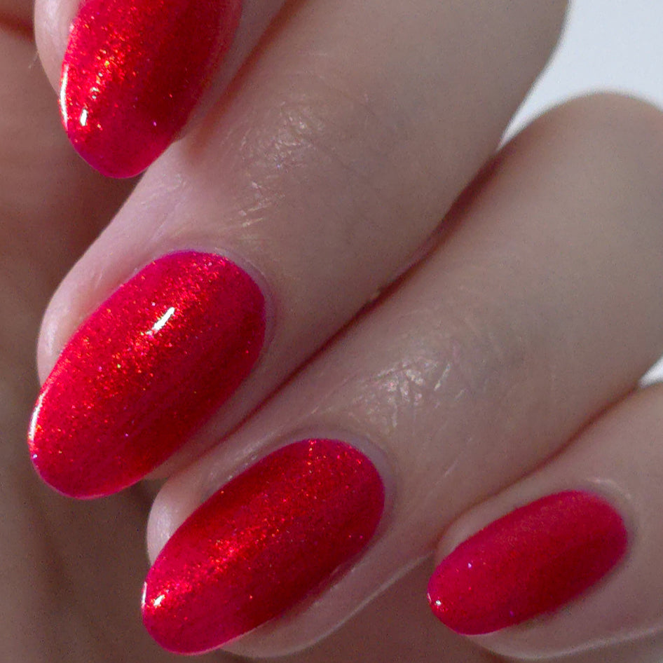 Bright Red Nail Polish, Shimmer Nails, Flame Wall, Indirect Lighting, sylvanclaw
