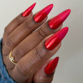 Bright Red Nail Polish, Shimmer Nails, Flame Wall, Full Hand Swatch, deeplydipped