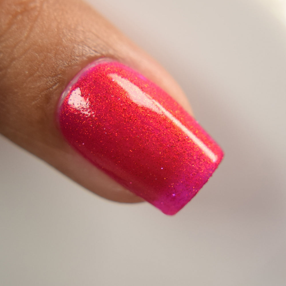 Bright Red Nail Polish, Shimmer Nails, Flame Wall, Macro Swatch, thepolishedmage