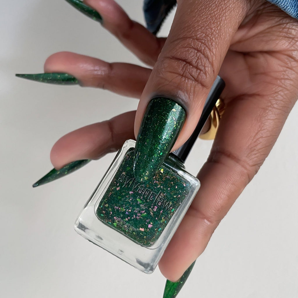 Green Flakie Nail Polish - Indie Nail Polish - Field of Wonder - Thumb Bottle Image