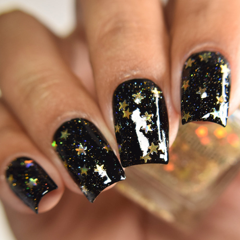 Sparkly Nails, Glitter Nail Polish, Fallen Stars, Side Angle Lighting Swatch, thepolishedmage