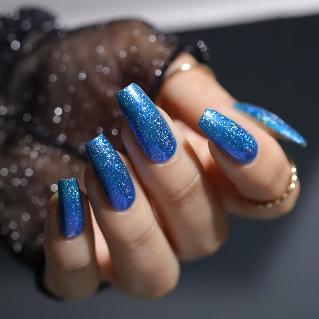 Electric Blue Nail Polish, Shimmer Nails, sylvanclaw, Direct Light, polishedbookworm