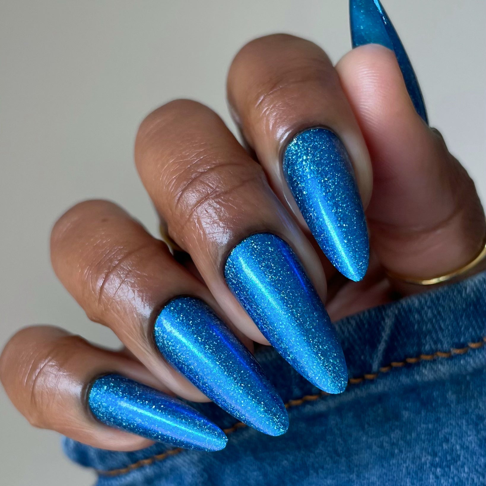 Electric Blue Nail Polish, Shimmer Nails, sylvanclaw, Indirect Light, deeplydipped