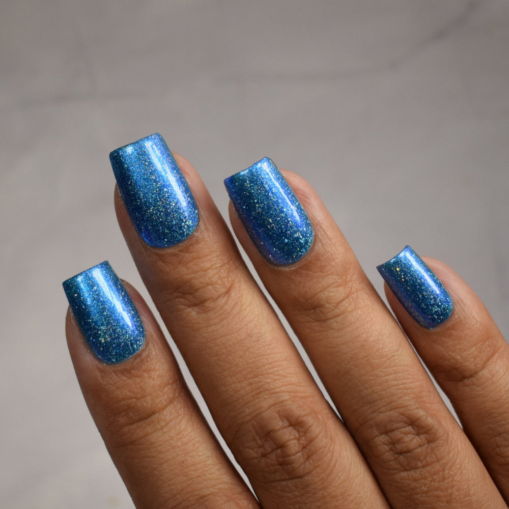 Electric Blue Nail Polish, Shimmer Nails, sylvanclaw, Indirect Light, thepolishedmage