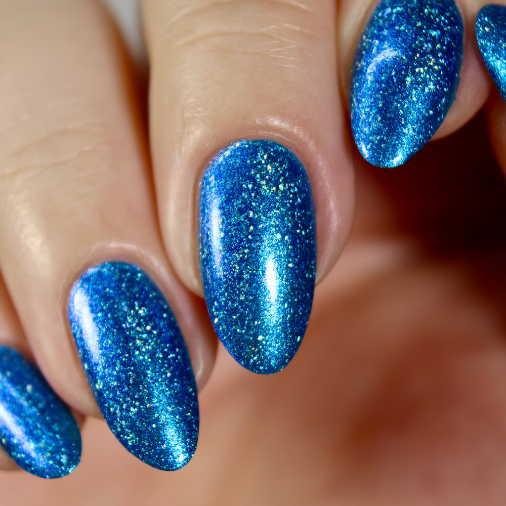 Electric Blue Nail Polish, Shimmer Nails, sylvanclaw, Direct Light, lovemesomesparkle