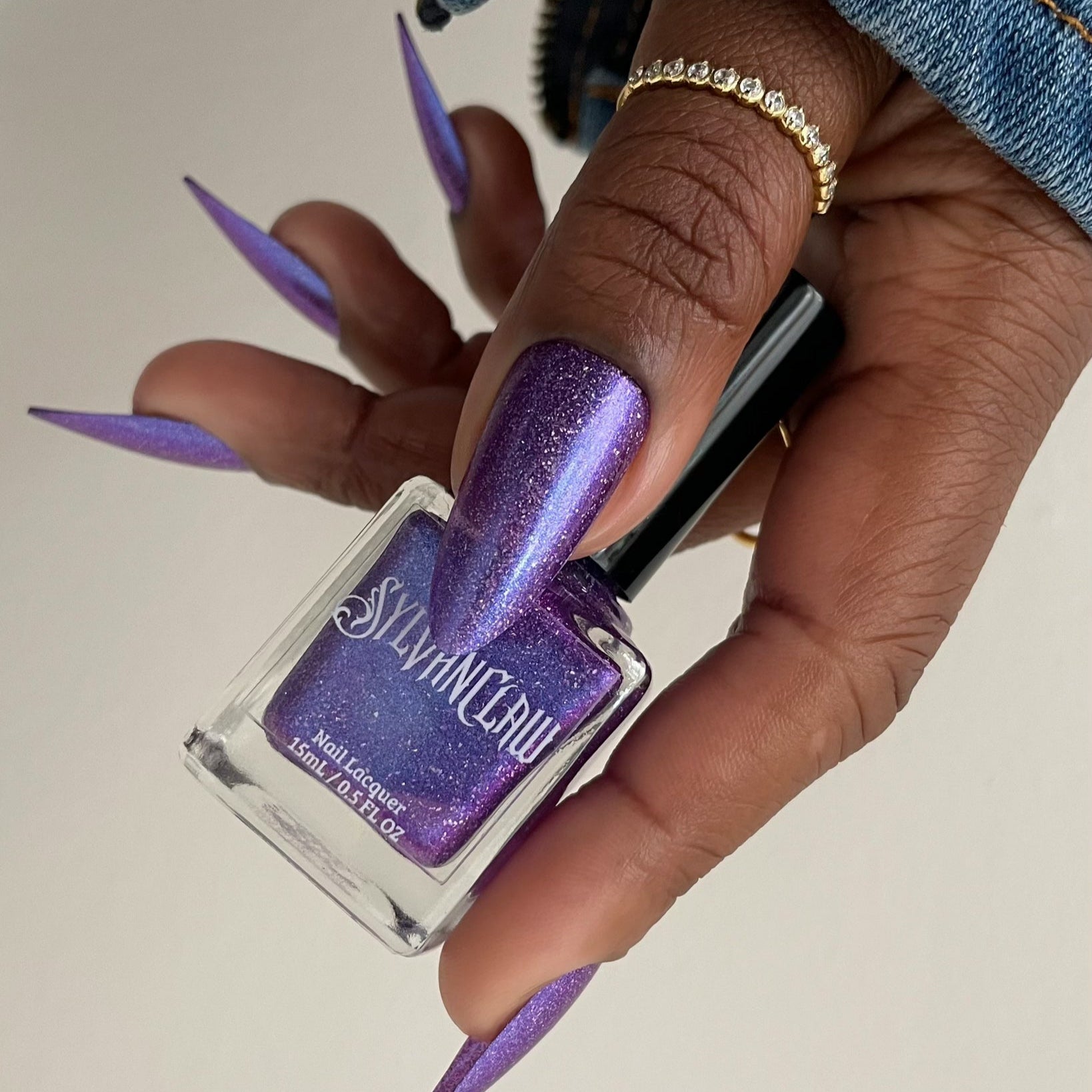 purple holographic nail polish, shimmer nails, sylvanclaw, bottle shot, deeplydipped