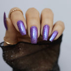 purple holographic nail polish, shimmer nails, sylvanclaw, indirect light, polishedbookworm