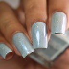 cinderella blue nail polish, shimmer nails, sylvanclaw, direct light, thepolishedmage