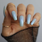 cinderella blue nail polish, shimmer nails, sylvanclaw, indirect light, polishedbookworm