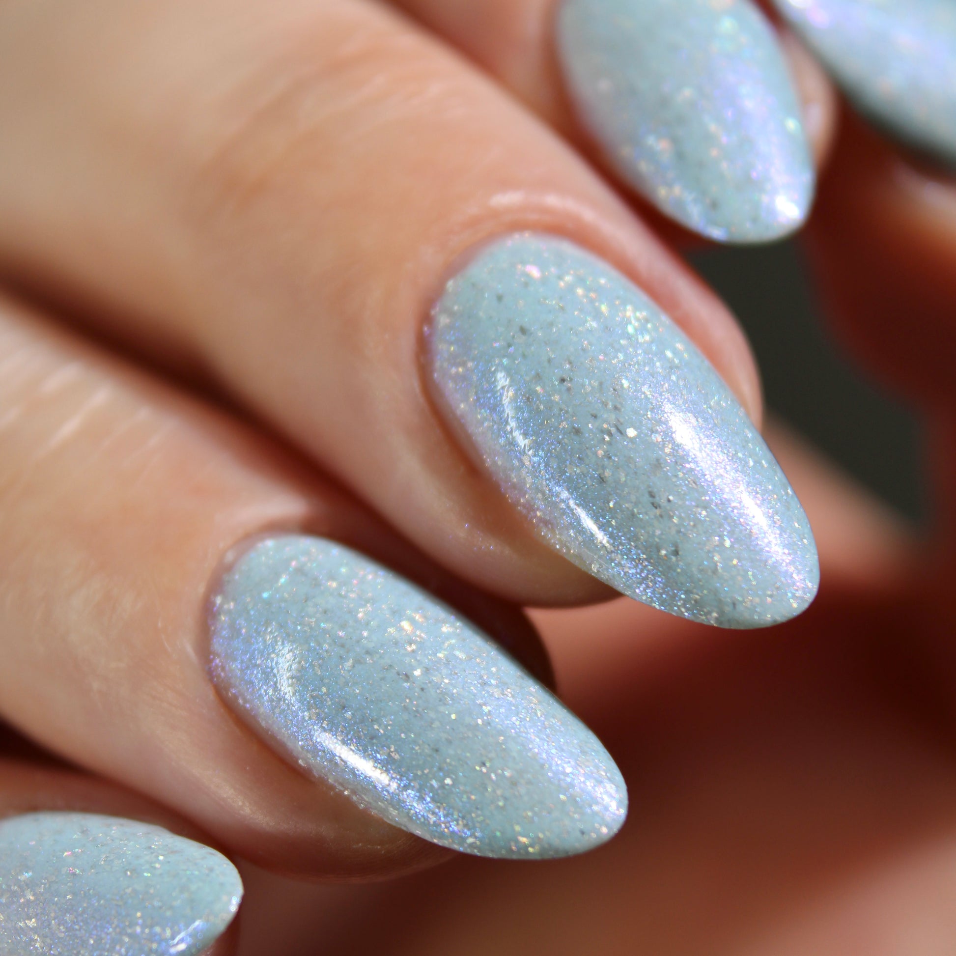 cinderella blue nail polish, shimmer nails, sylvanclaw, direct light, lovemesomesparkle