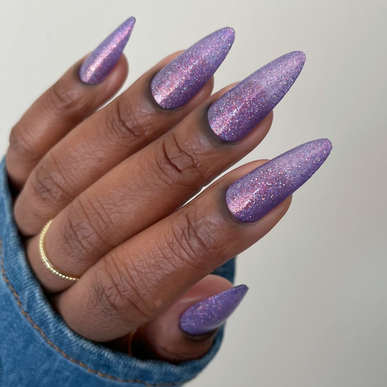 Lavender Nail Polish, Holographic Nail Polish, Crystal Gaze, Full Hand Swatch, deeplydipped