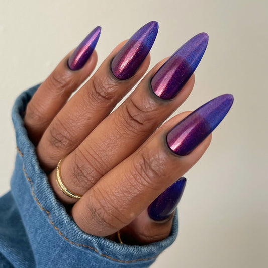 Shimmer Nails, Purple Nail Polish, Candlelit Scrawl, Full Hand Swatch, deeplydipped
