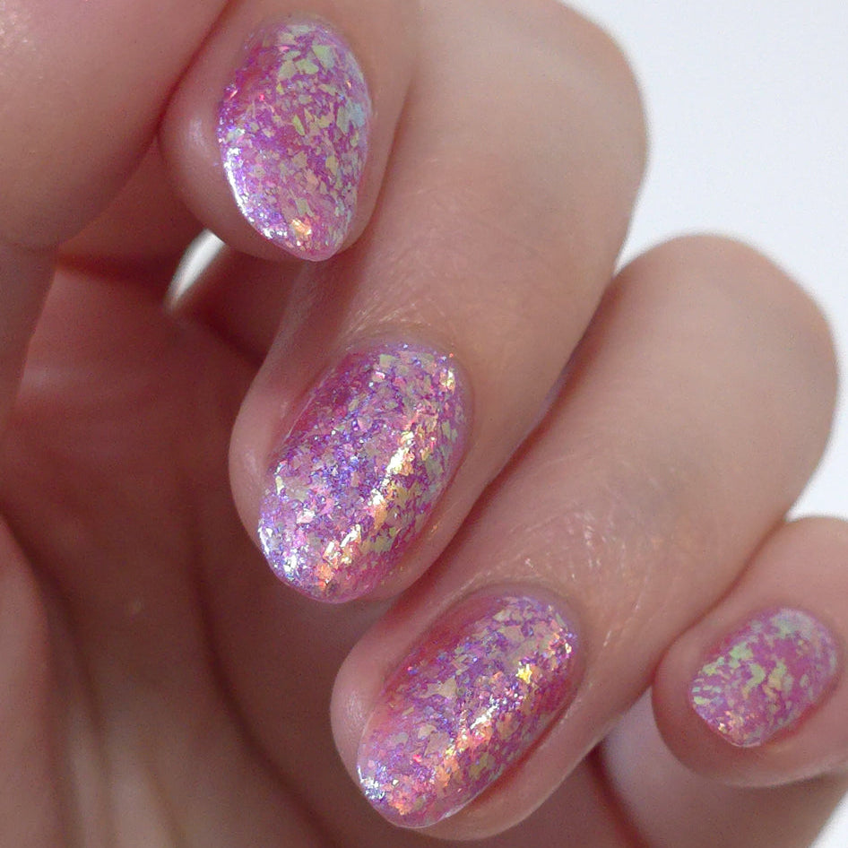Sheer Pink Flakie Nail Polish, Shimmer Nails, Oh My Unicorn, Indirect Light Swatch Angle, Sylvanclaw