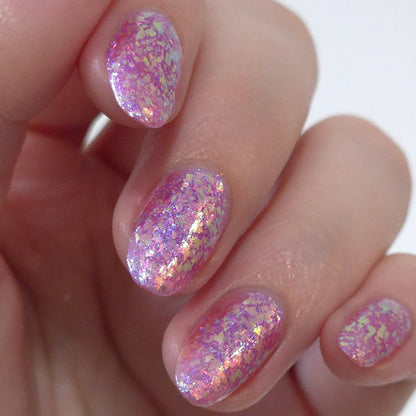 Sheer Pink Flakie Nail Polish, Shimmer Nails, Oh My Unicorn, Indirect Light Swatch Angle, Sylvanclaw