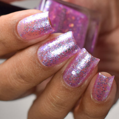 Sheer Pink Flakie Nail Polish, Shimmer Nails, Oh My Unicorn, Top Angle Swatch, thepolishedmage