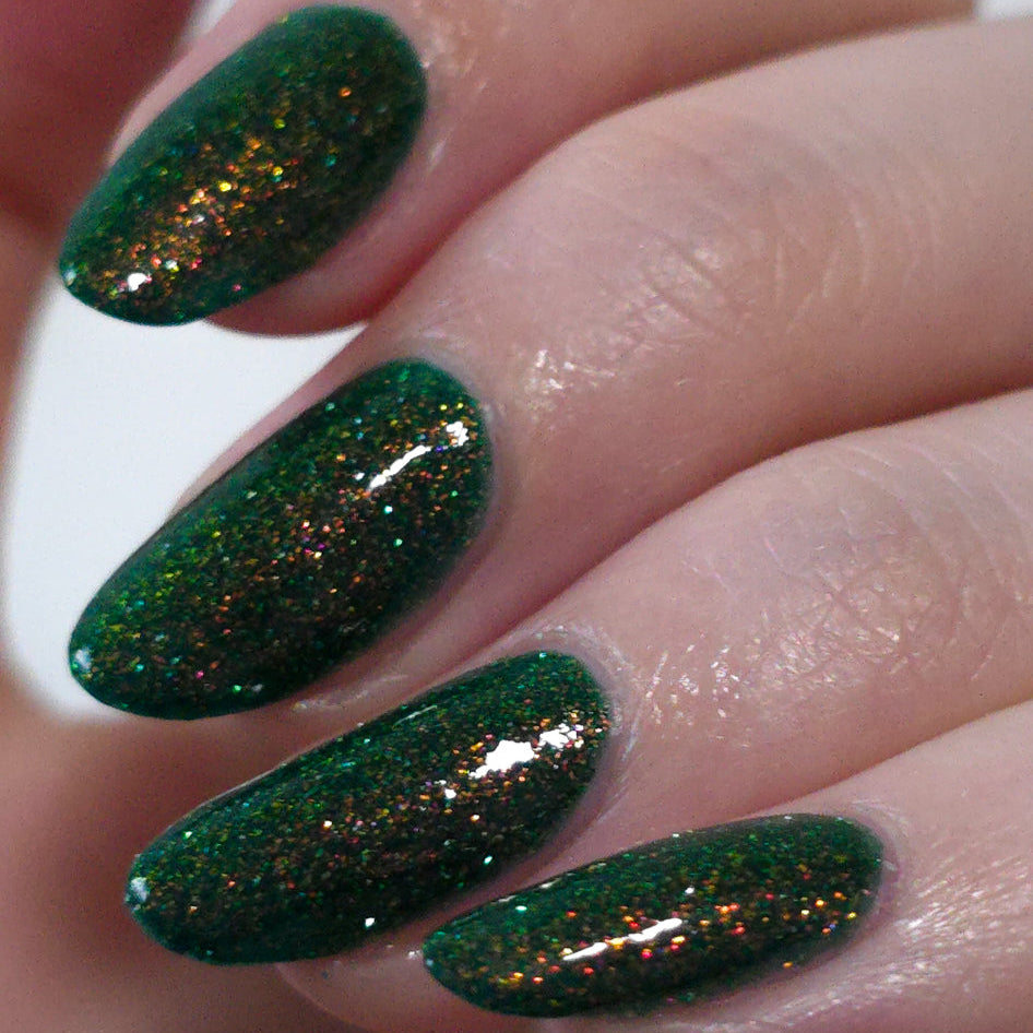 Green Glitter Nail Polish, Shimmer Nails, Magic Eater, Indirect Light, sylvanclaw