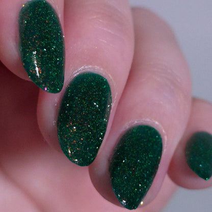 Green Glitter Nail Polish, Shimmer Nails, Magic Eater, Tilted Angle, sylvanclaw