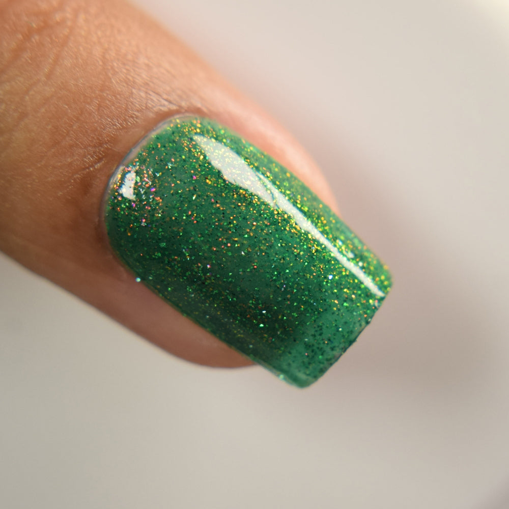 Green Glitter Nail Polish, Shimmer Nails, Magic Eater, Macro Swatch, thepolishedmage