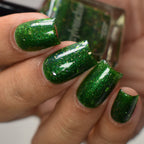 Green Flakie Nail Polish - Indie Nail Polish - Field of Wonder -  Top Down Angle