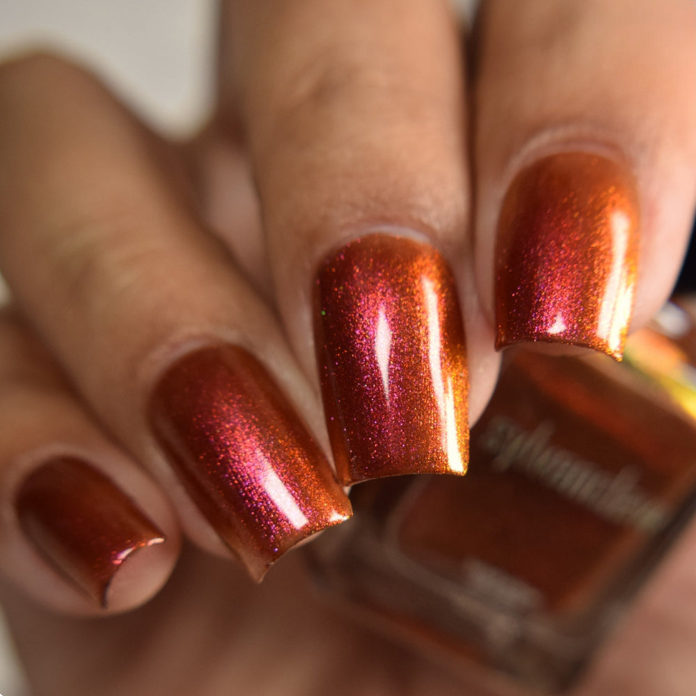 Mahogany Fringe Nail Polish, Shimmer Nail Polish, Side Lighting Image