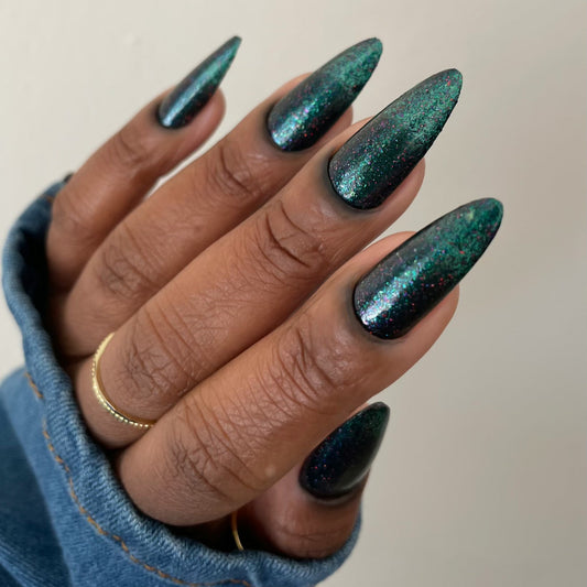 Teal Nail Polish, Glitter Nail Polish, Egoots!, Full Hand Swatch, deeplydipped
