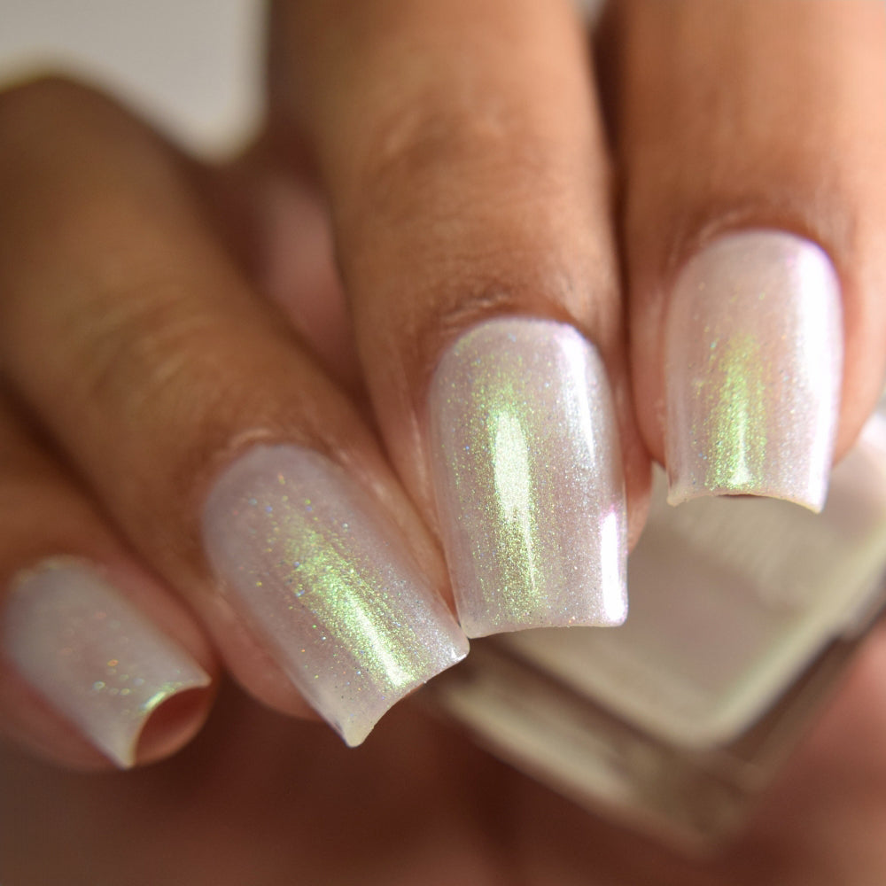 Bridal White Shimmer Nail Polish, Shimmer Nails, Bridal Nails, sylvanclaw, Shimmer Swatch, thepolishedmage