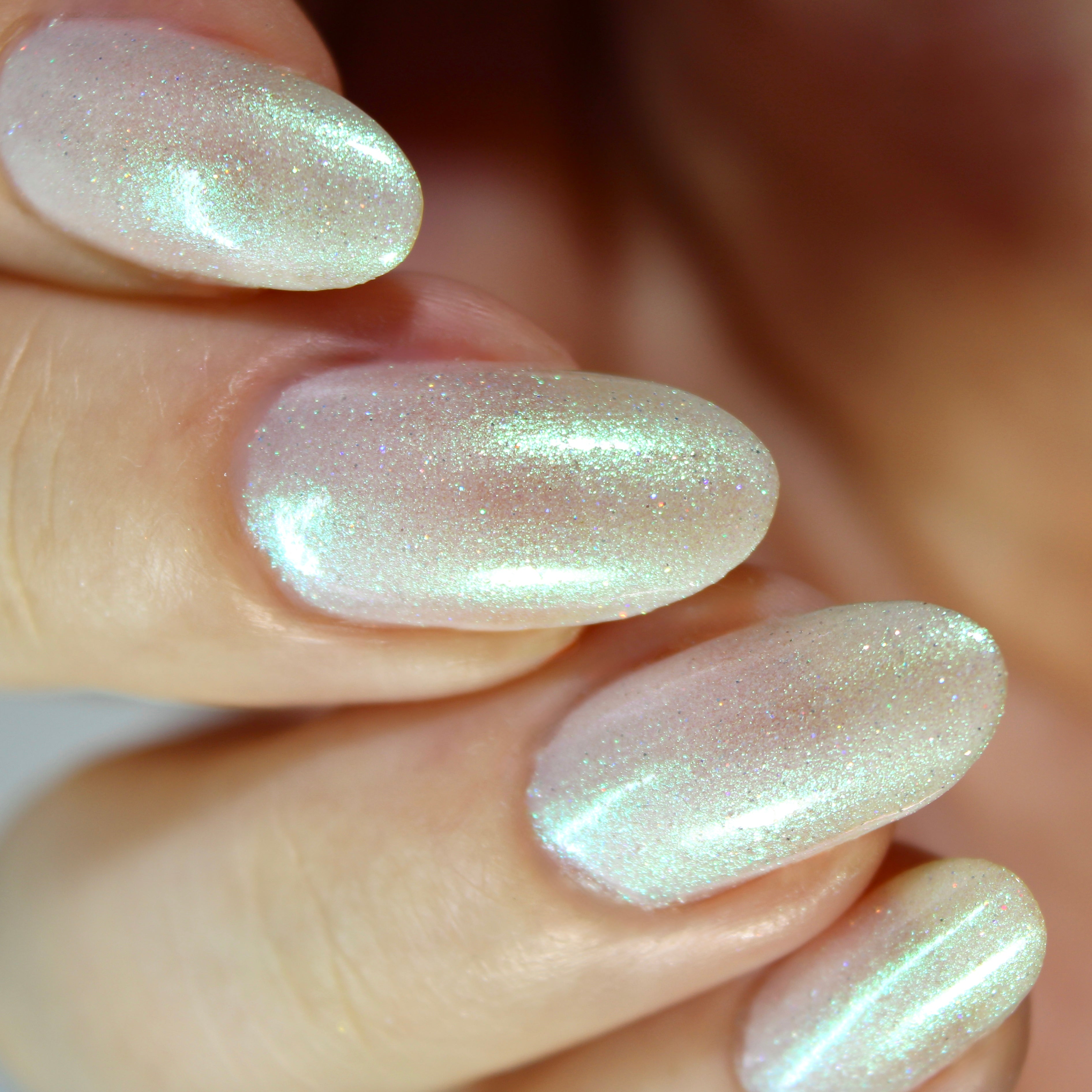 Bridal White Shimmer Nail Polish, Shimmer Nails, Bridal Nails, sylvanclaw, Full Hand Swatch, lovemesomesparkle