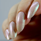 Bridal White Shimmer Nail Polish, Shimmer Nails, Bridal Nails, sylvanclaw, Full Hand Side Angle Swatch, lovemesomesparkle