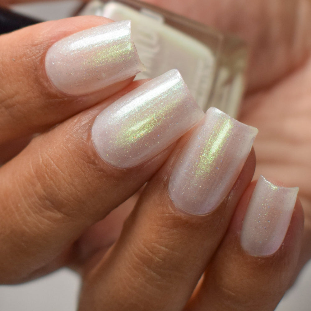 Bridal White Shimmer Nail Polish, Shimmer Nails, Bridal Nails, sylvanclaw, Full Hand Swatch, thepolishedmage