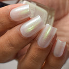 Bridal White Shimmer Nail Polish, Shimmer Nails, Bridal Nails, sylvanclaw, Full Hand Swatch, thepolishedmage