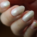 Bridal White Shimmer Nail Polish, Shimmer Nails, Bridal Nails, sylvanclaw, Low Angle Swatch, lovemesomesparkle