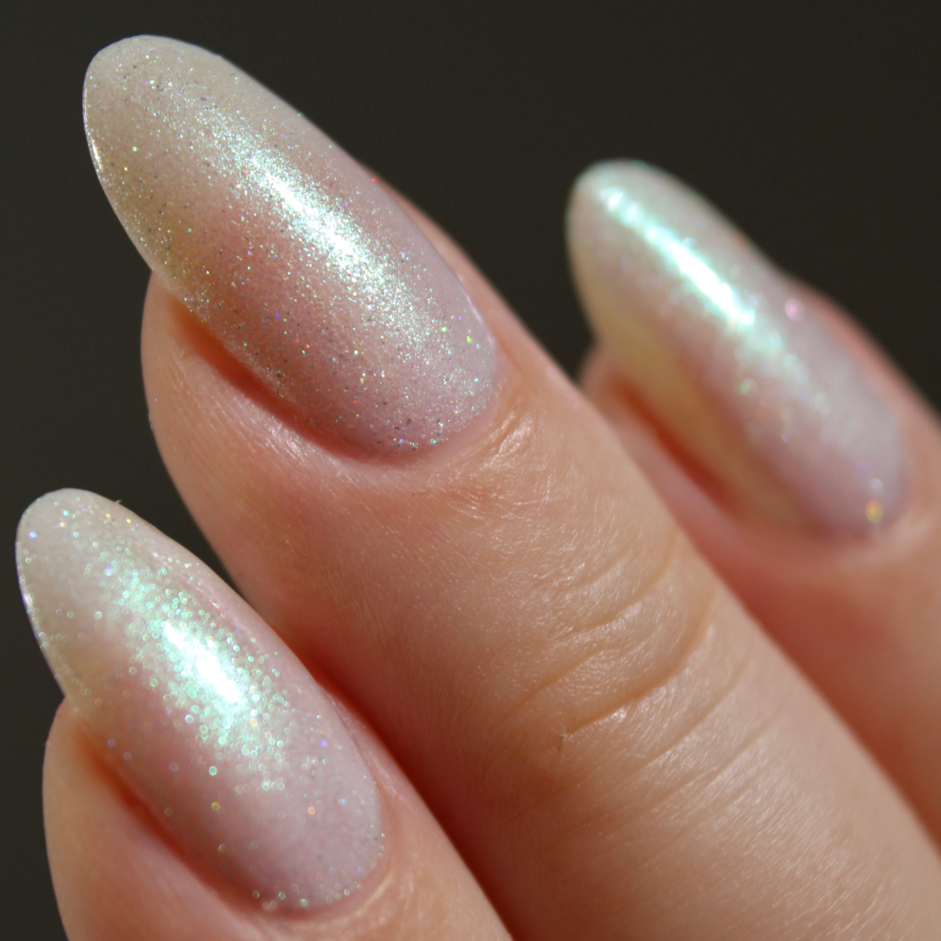 Bridal White Shimmer Nail Polish, Shimmer Nails, Bridal Nails, sylvanclaw, Close Up Swatch, lovemesomesparkle