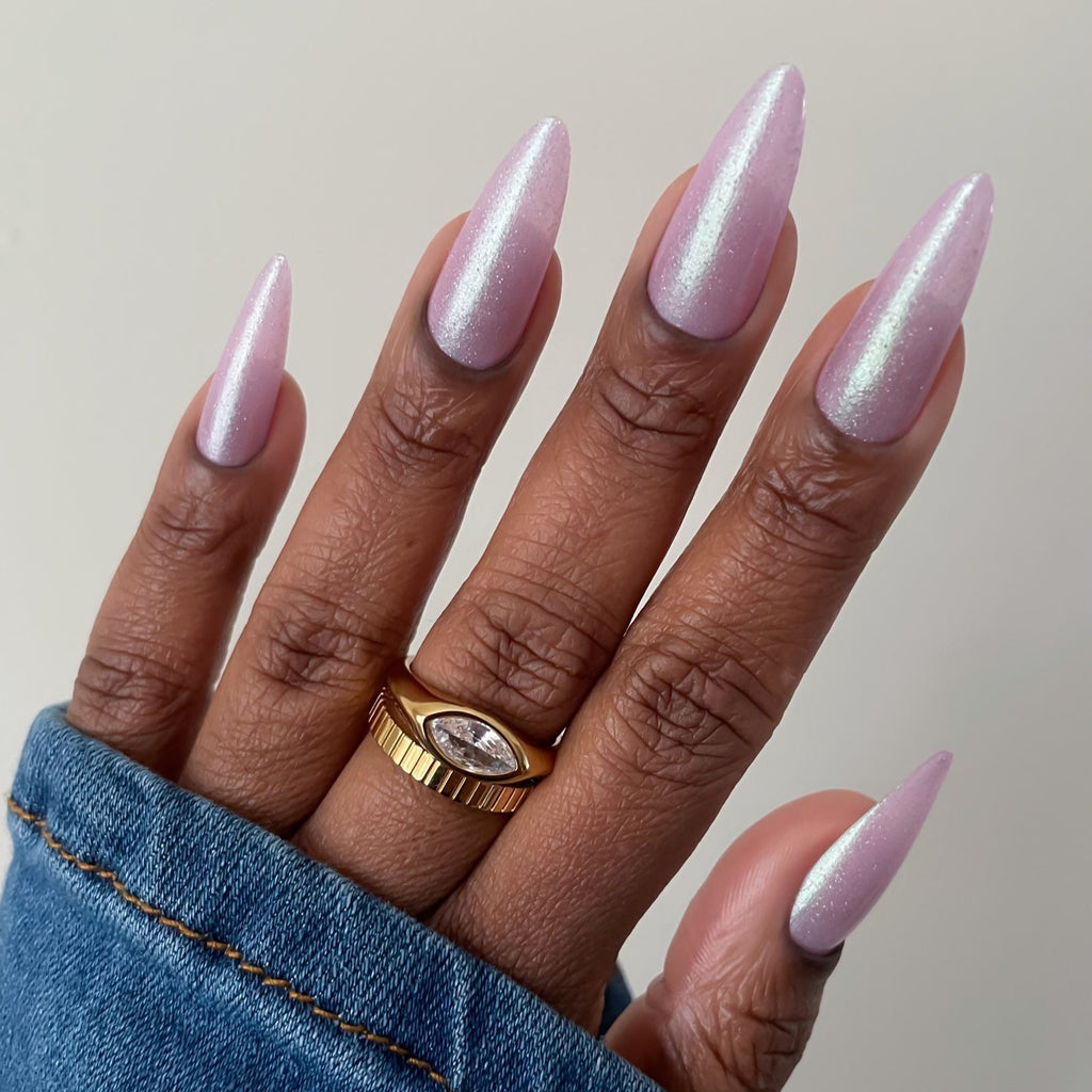 Wingin' It Nail Polish, Pink Nail Polish, Holographic Nail Polish, Shimmer Nail Polish, Full Hand Image